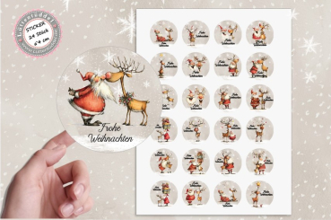 24 zuckersüßer Sticker Aufkleber 4cm Santa Weihnachtsmann Rentier für Geschenk, Paket, Brief, Verpackung Give aways Christmas von Lüttentüddel® - Kopie